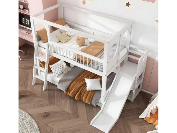 Hot Multifunctioneel Stapelbed Voor Kinderen - Met Ladder En Glijbaan - 2X90X200Cm - Massief Hout - Wit Aanbiedingen: Slaapkamer & Kantoor