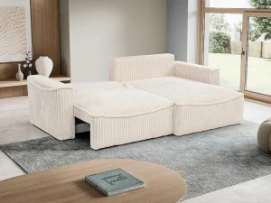 Store Omkeerbare Hoekslaapbank Van Beige Ribfluweel Met Brede Ribbels Asturio Vierzitsbank