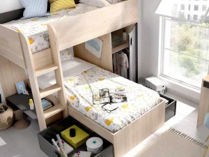 Shop Omkeerbare Hoekstapelbed Ricardo - 2 X 90X190Cm - Opbergruimte - Grijs En Antraciet Kinderbed