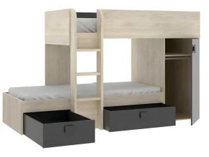 Shop Omkeerbare Hoekstapelbed Ricardo - 2 X 90X190Cm - Opbergruimte - Grijs En Antraciet Kinderbed