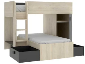 Shop Omkeerbare Hoekstapelbed Ricardo - 2 X 90X190Cm - Opbergruimte - Grijs En Antraciet Kinderbed