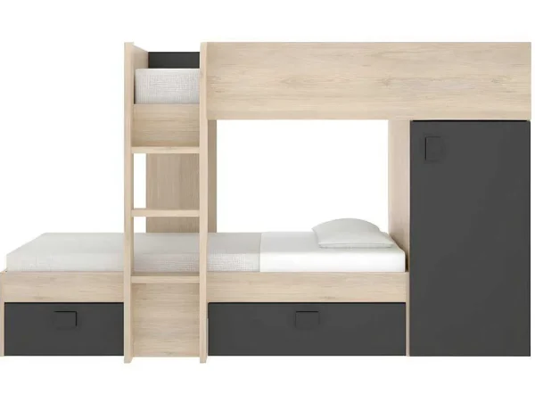 Shop Omkeerbare Hoekstapelbed Ricardo - 2 X 90X190Cm - Opbergruimte - Grijs En Antraciet Kinderbed