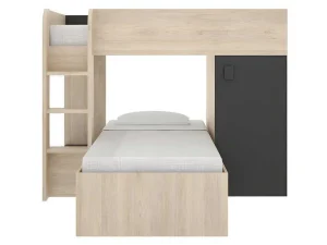 Shop Omkeerbare Hoekstapelbed Ricardo - 2 X 90X190Cm - Opbergruimte - Grijs En Antraciet Kinderbed