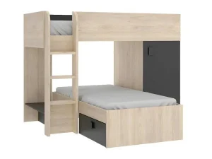 Shop Omkeerbare Hoekstapelbed Ricardo - 2 X 90X190Cm - Opbergruimte - Grijs En Antraciet Kinderbed