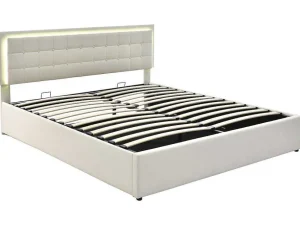 Hot Opbergbed 180 X 200 Cm - Pu Leer - Led'S - Lattenbodem - Wit Aanbiedingen: Slaapkamer & Kantoor