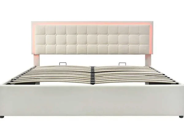 Hot Opbergbed 180 X 200 Cm - Pu Leer - Led'S - Lattenbodem - Wit Aanbiedingen: Slaapkamer & Kantoor