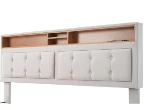 Clearance Opbergbed 160X200Cm In Linnenstof Met Usb-Poort - Verstelbaar Hoofdeinde En Lattenbodem - Beige Aanbiedingen: Slaapkamer & Kantoor