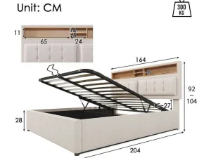 Clearance Opbergbed 160X200Cm In Linnenstof Met Usb-Poort - Verstelbaar Hoofdeinde En Lattenbodem - Beige Aanbiedingen: Slaapkamer & Kantoor