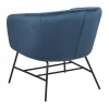 Fashion Ramy Fauteuil In Marineblauwe Stof En Zwart Metalen Onderstel. Fauteuil Met Holle Rugleuning