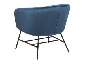 Fashion Ramy Fauteuil In Marineblauwe Stof En Zwart Metalen Onderstel. Fauteuil Met Holle Rugleuning