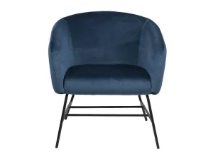 Fashion Ramy Fauteuil In Marineblauwe Stof En Zwart Metalen Onderstel. Fauteuil Met Holle Rugleuning