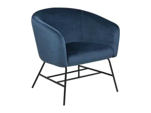 Fashion Ramy Fauteuil In Marineblauwe Stof En Zwart Metalen Onderstel. Fauteuil Met Holle Rugleuning