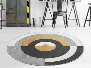 Best Sale Rond Designtapijt Met Geometrische Motieven Alborg - D. 160 Cm - Grijs En Oker Woonkamertapijt