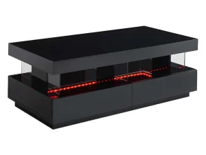 Fashion Salontafel Fabio - Zwart Gelakt Mdf - Met Leds - 2 Lades En 2 Nissen Salontafel