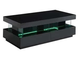 Fashion Salontafel Fabio - Zwart Gelakt Mdf - Met Leds - 2 Lades En 2 Nissen Salontafel