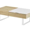 Best Salontafel Met Afneembaar Tafelblad En 1 Lade - Mdf En Staal - Naturel En Wit - Balun Salontafel