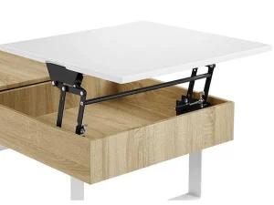 Best Salontafel Met Afneembaar Tafelblad En 1 Lade - Mdf En Staal - Naturel En Wit - Balun Salontafel