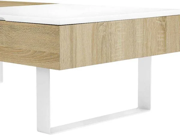 Best Salontafel Met Afneembaar Tafelblad En 1 Lade - Mdf En Staal - Naturel En Wit - Balun Salontafel