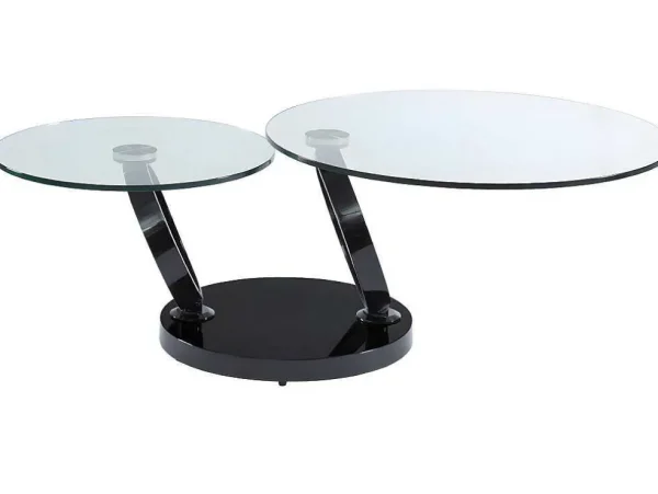 Online Salontafel Met Draaiblad Joline - Gehard Transparant Glas & Zwart Gechromeerde Poten Salontafel