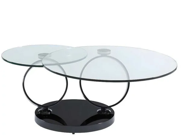 Online Salontafel Met Draaiblad Joline - Gehard Transparant Glas & Zwart Gechromeerde Poten Salontafel