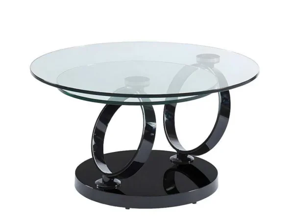 Online Salontafel Met Draaiblad Joline - Gehard Transparant Glas & Zwart Gechromeerde Poten Salontafel