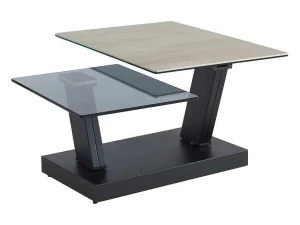 New Salontafel Met Draaibladen - Keramiek, Gerookt Gehard Glas En Metaal - Zwart En Naturel - Oyrus Van Maison Cephy Salontafel