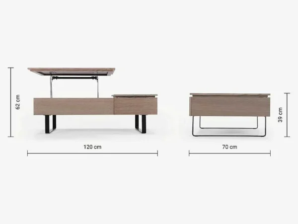 Best Salontafel Met Verstelbaar Blad En 1 Lade Van Mdf En Metaal - Donker Natuurlijk - Dalaho Salontafel