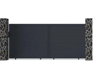 Best Sale Schuifpoort Van Antraciet Opengewerkt Aluminium - L374 X 165 Cm - Nazario Hekjes & Poorten