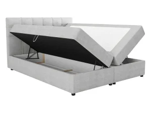 Store Set Bed Met Hoofdbord Met Capitons + Bedbodem Met Opbergruimte + Matras+ Dekmatras - 160 X 200 Cm - Stof - Lichtgrijs - Kida Van Ysmee Boxspringbed