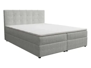 Store Set Bed Met Hoofdbord Met Capitons + Bedbodem Met Opbergruimte + Matras+ Dekmatras - 160 X 200 Cm - Stof - Lichtgrijs - Kida Van Ysmee Boxspringbed