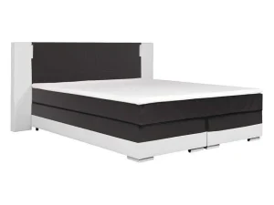 Sale Set Boxspring En Matras Met Hoofdeinde Met Leds + Lattenbodem + Matras + Dekmatras Asti Van Ysmee - 160 X 200 Cm - Kunstleer - Wit En Grijs Boxspringbed