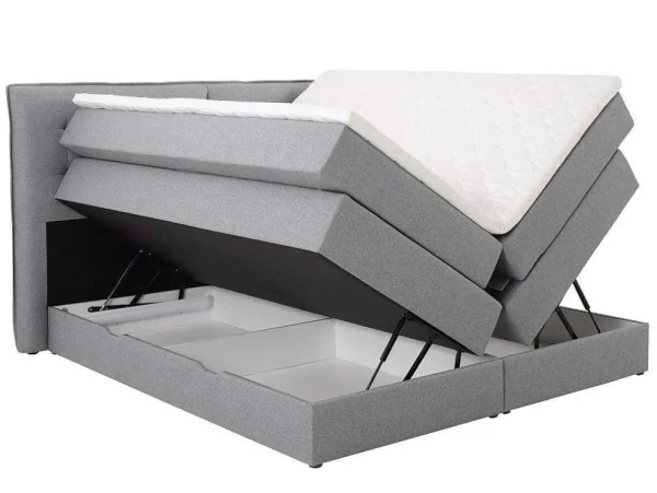 Shop Set Boxspring Met Hoofdbord + Bedbodems Met Opbergruimte + Matras + Dekmatras - 180 X 200 Cm - Lichtgrijze Stof - Perama Van Boxspringbed