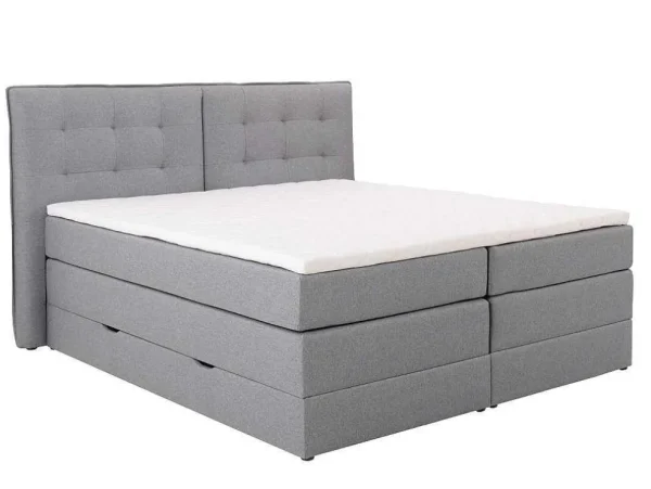 Shop Set Boxspring Met Hoofdbord + Bedbodems Met Opbergruimte + Matras + Dekmatras - 180 X 200 Cm - Lichtgrijze Stof - Perama Van Boxspringbed