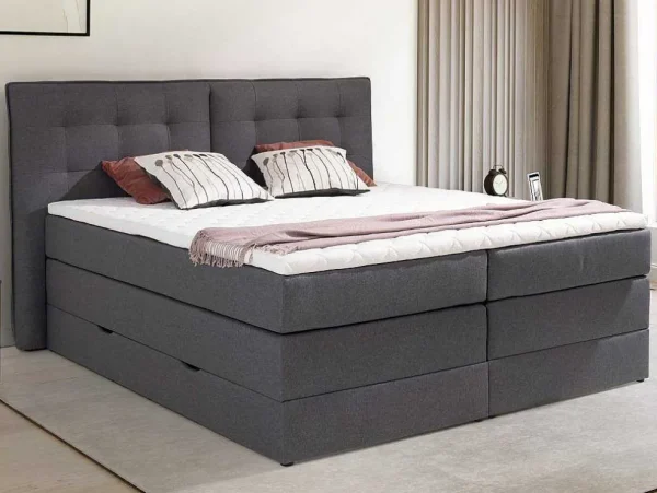 Flash Sale Set Boxspring Met Hoofdbord + Bedbodems Met Opbergruimte + Matras + Dekmatras - 180 X 200 Cm - Antracietkleurige Stof - Perama Van Boxspringbed