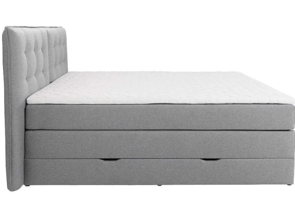 Shop Set Boxspring Met Hoofdbord + Bedbodems Met Opbergruimte + Matras + Dekmatras - 180 X 200 Cm - Lichtgrijze Stof - Perama Van Boxspringbed