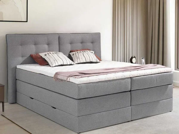 Shop Set Boxspring Met Hoofdbord + Bedbodems Met Opbergruimte + Matras + Dekmatras - 180 X 200 Cm - Lichtgrijze Stof - Perama Van Boxspringbed