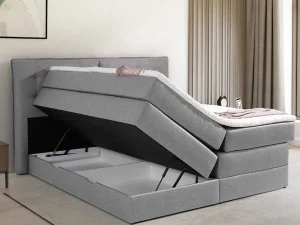 Shop Set Boxspring Met Hoofdbord + Bedbodems Met Opbergruimte + Matras + Dekmatras - 180 X 200 Cm - Lichtgrijze Stof - Perama Van Boxspringbed