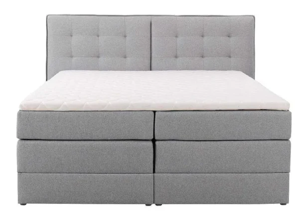 Shop Set Boxspring Met Hoofdbord + Bedbodems Met Opbergruimte + Matras + Dekmatras - 180 X 200 Cm - Lichtgrijze Stof - Perama Van Boxspringbed