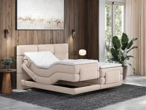 Hot Set Boxspringbed Met Hoofdbord Met Capitons + Elektrische Relaxbedbodems + Matras + Dekmatras - 2 X 80 X 200 Cm - Beige - Lodi Van Aanbiedingen: Slaapkamer & Kantoor