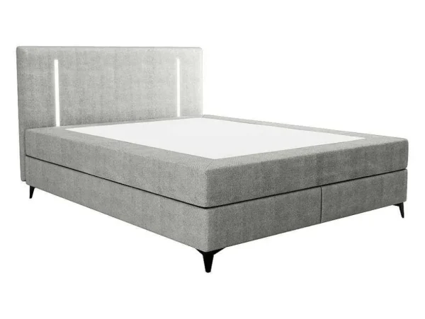 Clearance Set Complete Boxspring Met Hoofdbord Met Ledverlichting + Bedbodem + Matras + Dekmatras - 180 X 200 Cm - Stof - Grijs - Ono Van Ysmee Boxspringbed