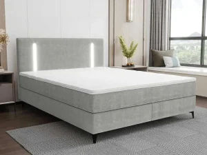 Clearance Set Complete Boxspring Met Hoofdbord Met Ledverlichting + Bedbodem + Matras + Dekmatras - 180 X 200 Cm - Stof - Grijs - Ono Van Ysmee Boxspringbed