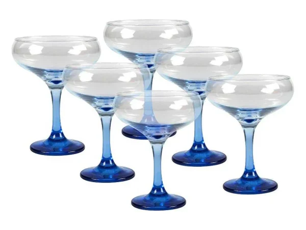 Online Set Van 6 Blauwe Cocktailglazen Op Voet 32 Cl - D. 6.5 X H. 20 Cm - Coraly Tafelservies