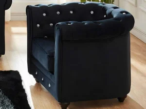 Best Set Van 2 Fauteuils Chesterfield - Fluweel - Zwart Met Kristallen Knopen Fauteuil Stof Fluweel / Suedine