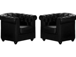 Hot Set Van 2 Fauteuils Chesterfield Van Kunstleer - Zwart Fauteuil Kunstleer