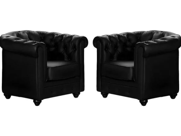 Hot Set Van 2 Fauteuils Chesterfield Van Kunstleer - Zwart Fauteuil Kunstleer