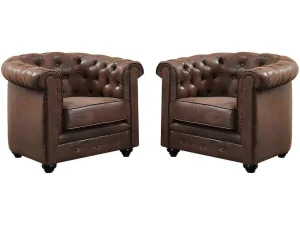 New Set Van 2 Fauteuils Chesterfield Van Microvezel Met Vintage Look Aanbiedingen: Zitbank & Fauteuil