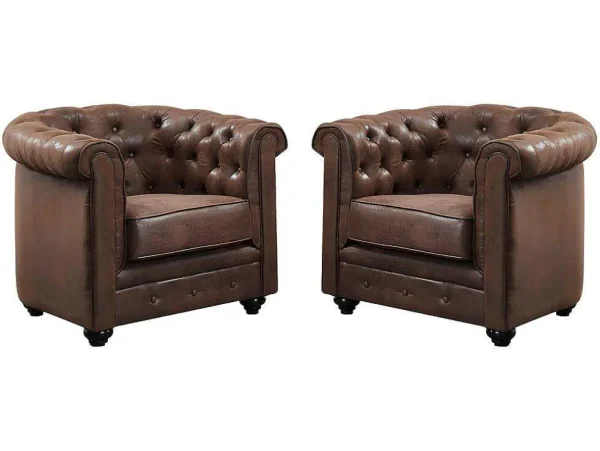 New Set Van 2 Fauteuils Chesterfield Van Microvezel Met Vintage Look Aanbiedingen: Zitbank & Fauteuil