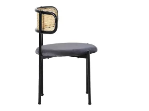 Best Sale Set Van 2 Fluwelen En Rotan Stoelen - Metalen Poten - Grijs Stoel