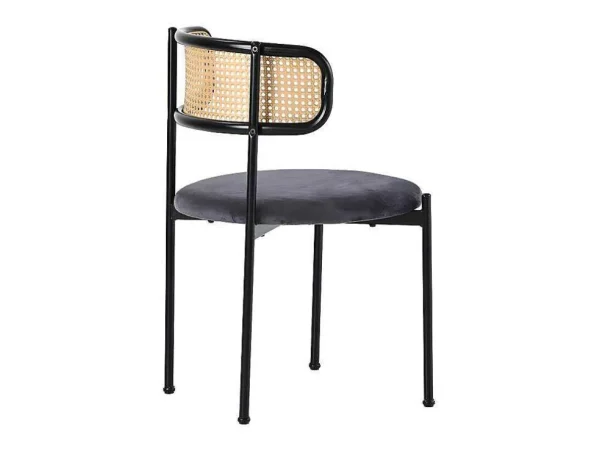 Best Sale Set Van 2 Fluwelen En Rotan Stoelen - Metalen Poten - Grijs Stoel