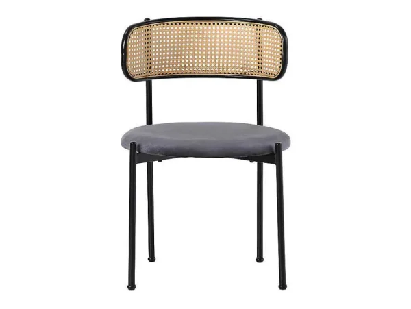 Best Sale Set Van 2 Fluwelen En Rotan Stoelen - Metalen Poten - Grijs Stoel